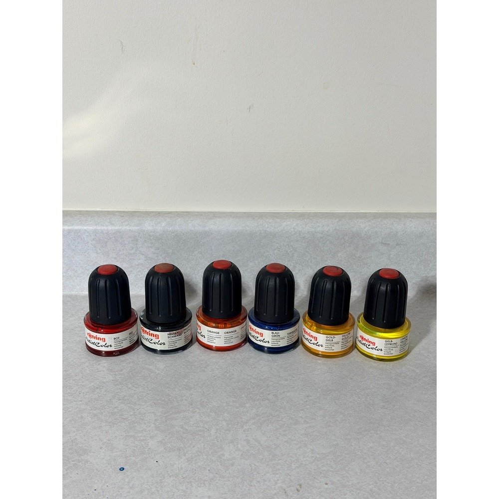 Rotring ArtistColor Pigmented Transparent Ink Set 6 Colors Red Black Blue Yellow